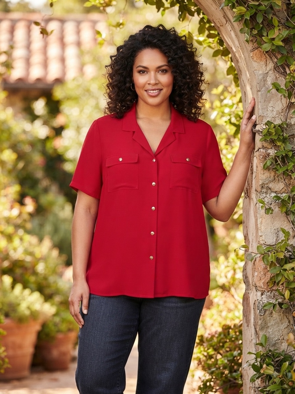 Take 50% OFF-Requirements Red Short-Sleeve Button-Down Shirt, Size-XL